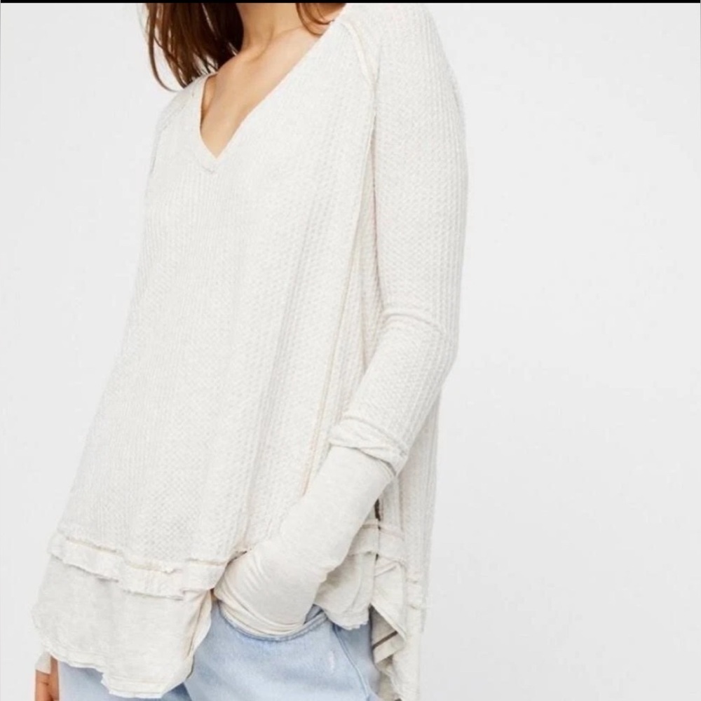 Free People Laguna Thermal Knit Long Sleeve Stretch Tunic Oatmeal oversized